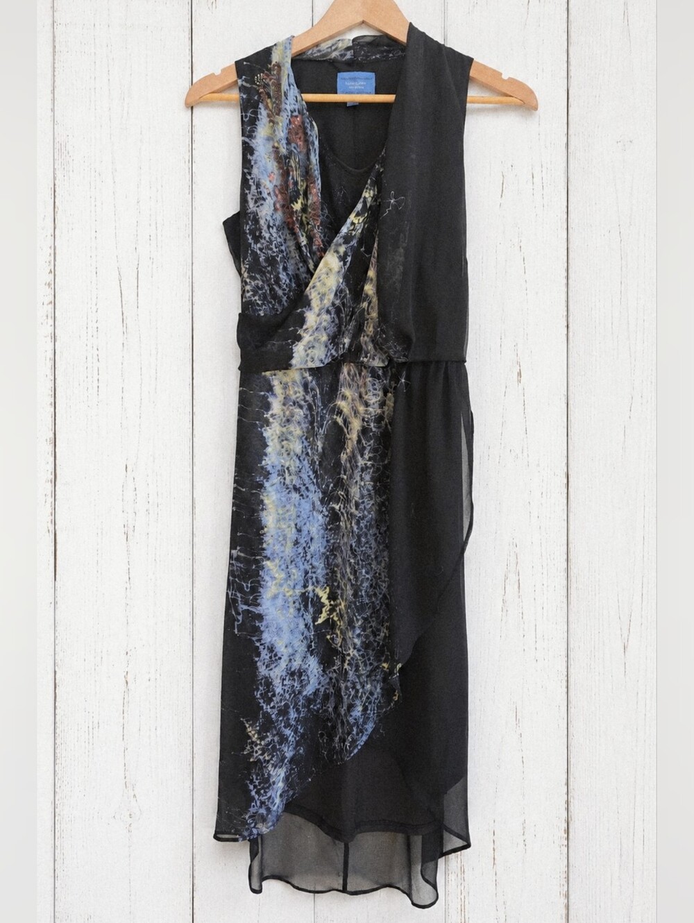 SimplyVera Vera Wang Sleeveless Black Dress with Blue Abstract Print Size S